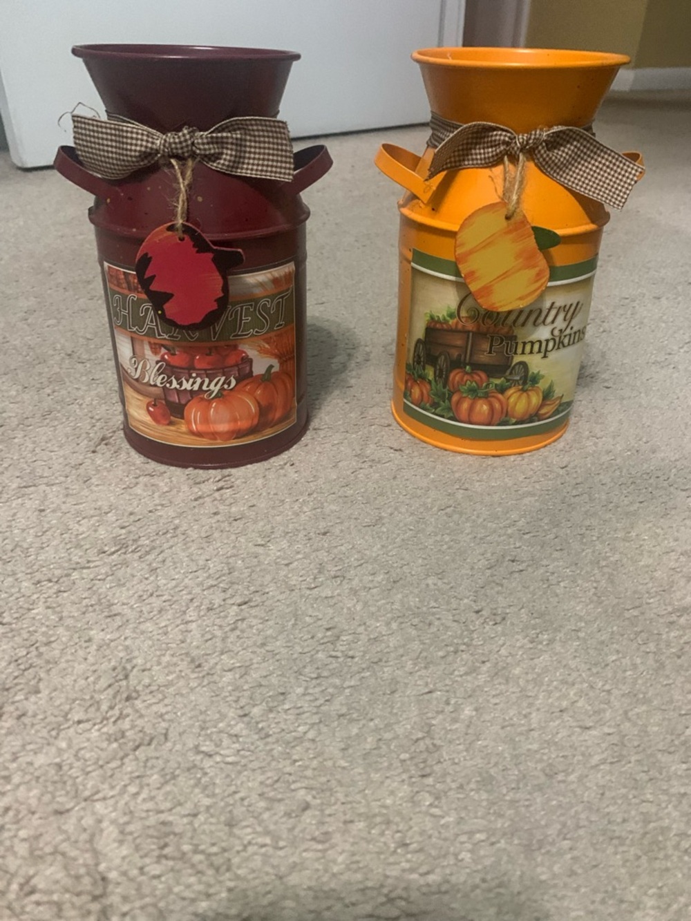 Harvest Pumpkin Metal Canister Set - Burgundy & Orange